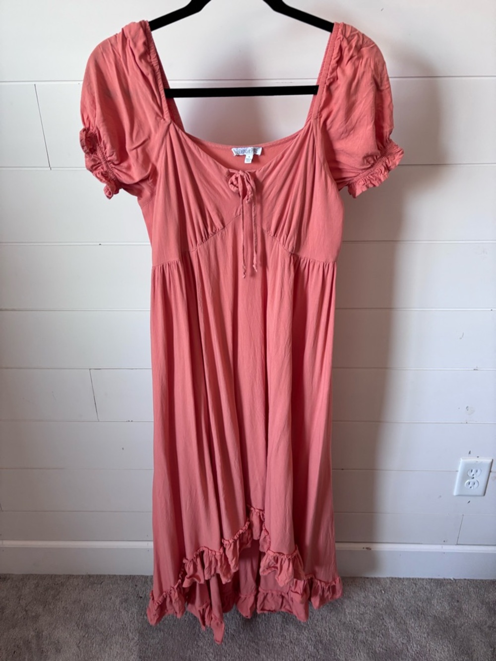 Patrons of Peace Women’s Coral Maxi Dress with Tie Front and Puff Sleeves